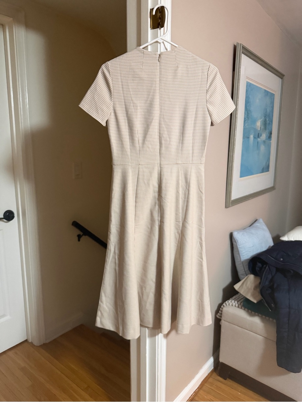 Ann Taylor Beige Textured Short-Sleeve Midi Dress